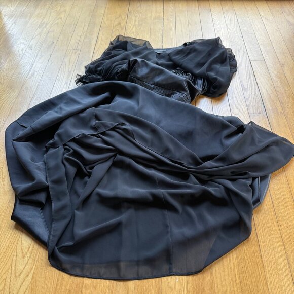 Lafayette 148 Size 4 Black Silk Sheer Sleeves Beaded Pleated Evening Gown - Picture 16 of 16
